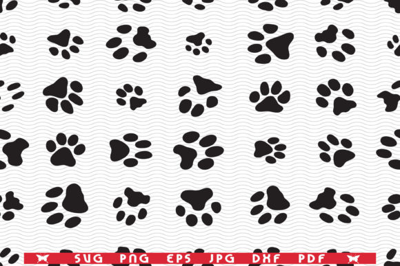 Dog Traces, Paws, Black Seamless Pattern